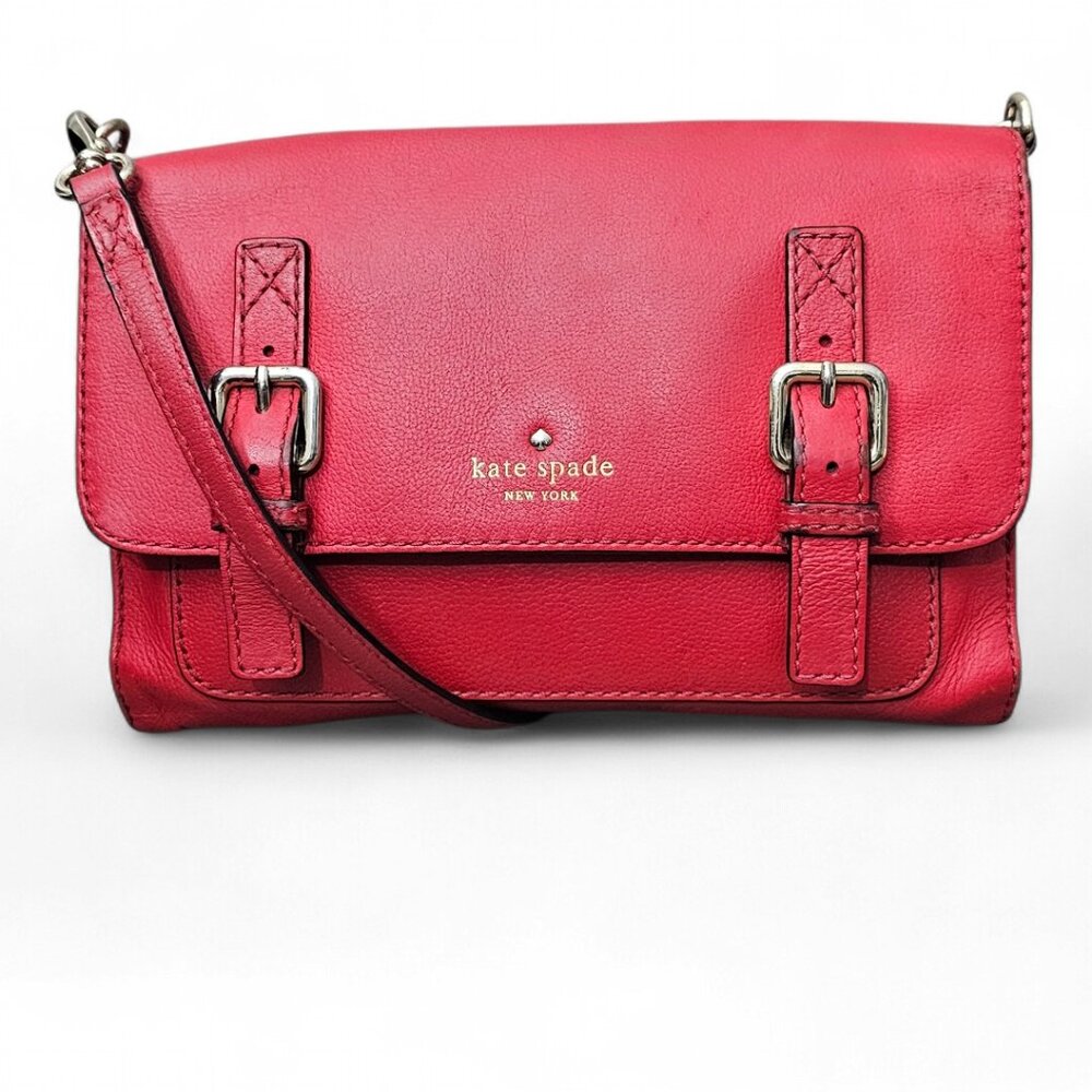 Kate Spade Allen Street Neil Saddle Leather Buckle Flap Red Crossbody Bag COA - Picture 13 of 16